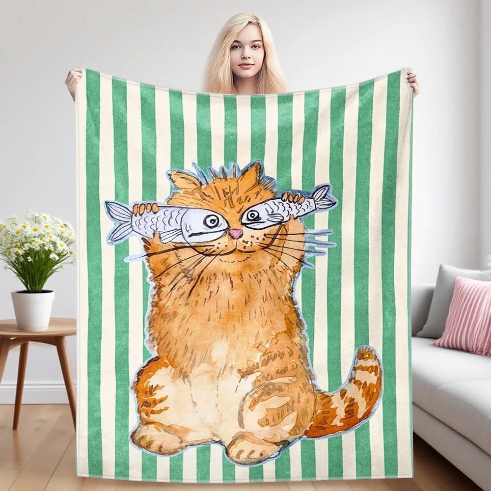 Fish Cat Nap Blanket,Flannel Blanket,Suitable For Sofas,Beds,Cars,Rooms,Offices,Camping,Exquisite Gift Blankets
