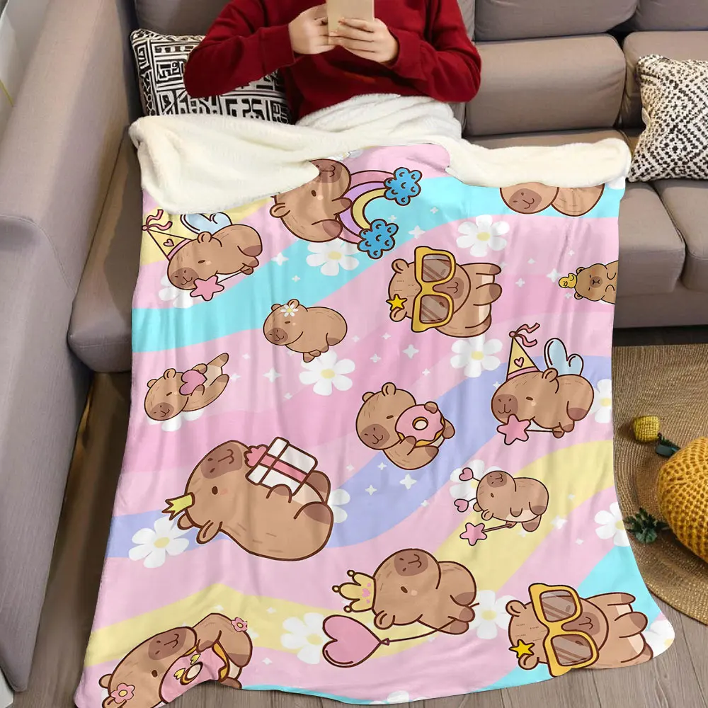 Rainbow Capybara Flannel Blanket Warm Soft Halloween Christmas Decorative Couch Warm Cozy All-Season Gift