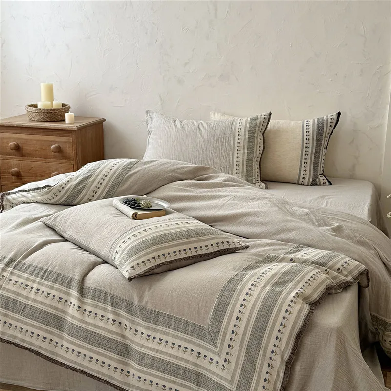 Modern Minimalist Style 100% Cotton Double-layer yarn Bedding Set Duvet Cover Bed Sheet/Fitted Sheet Pillowcases Home Textile