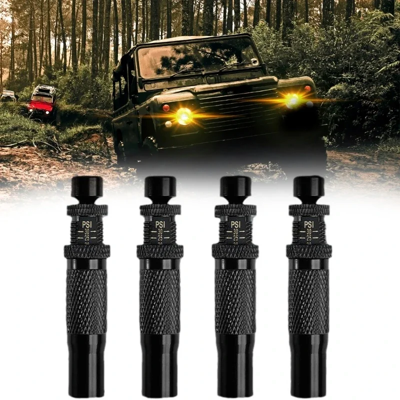 Automatic Tire Deflators Set Of 4, Adjustable Pressure Suitable For Offroad Vehicles Motorcycle Use Includes Valves Caps