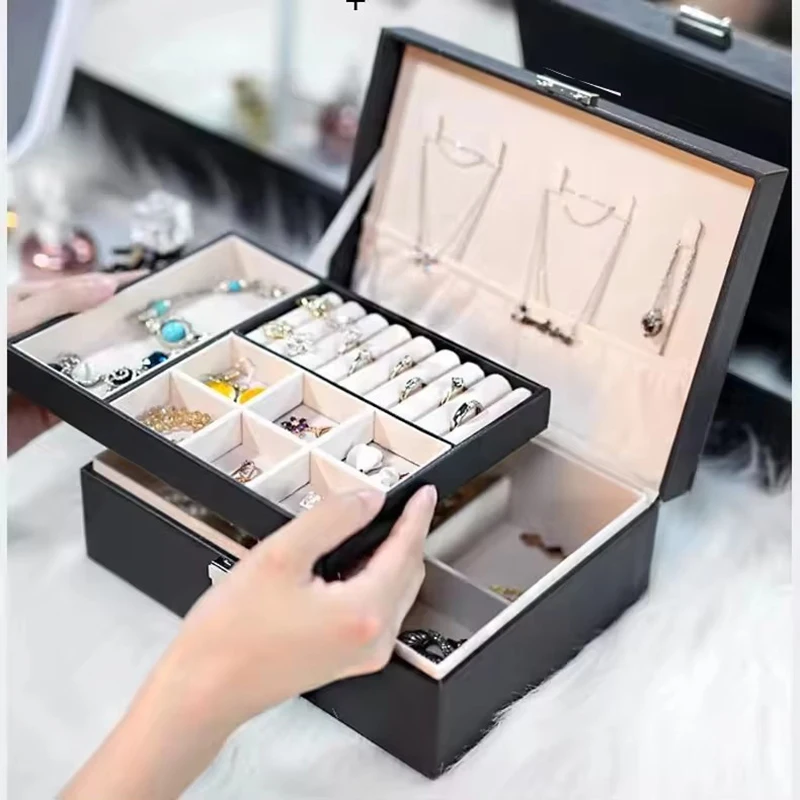 Factory Price Wholesale 2 Layer Pu Leather Jewelry Organizer Box for Ring Earring Necklace Bracelet Pendant Storage Case