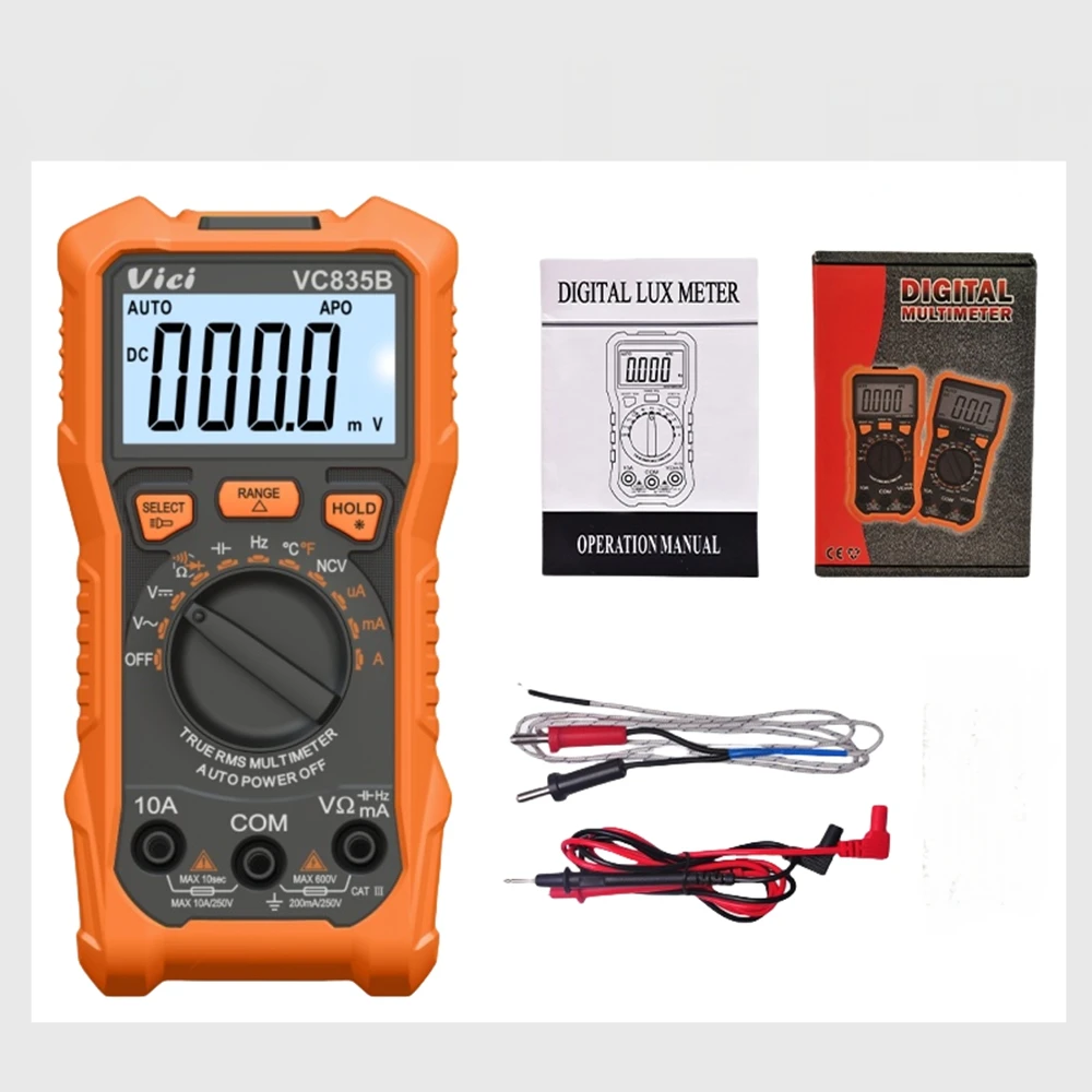 Vici True RMS Digital Multimeter DC AC Voltmeter Ammeter Capacitor Ohm Thermocouple Temp NCV Hz Duty Cycle REL Value Diode Test