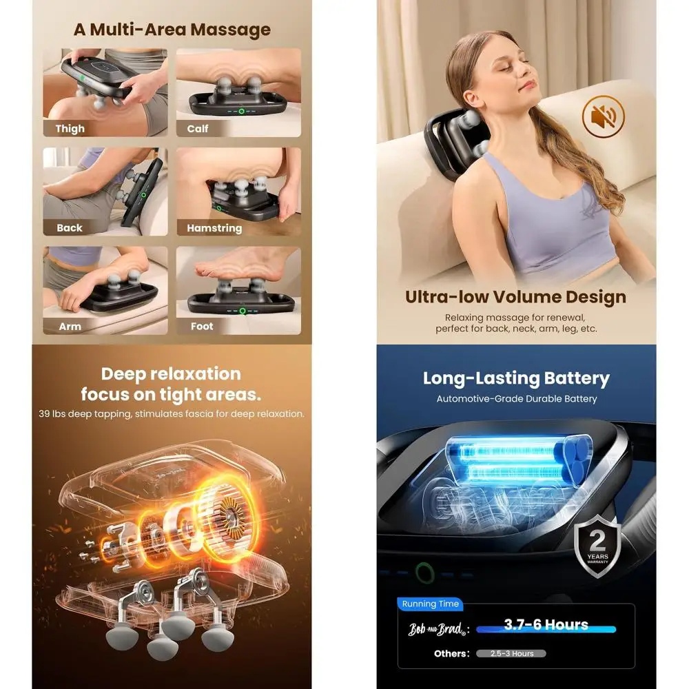 

4-Head Deep Tissue Massage Gun, FSA/HSA Qualified, 4X Relief, Removable Heads, Electric Muscle Massager for Back, Legs