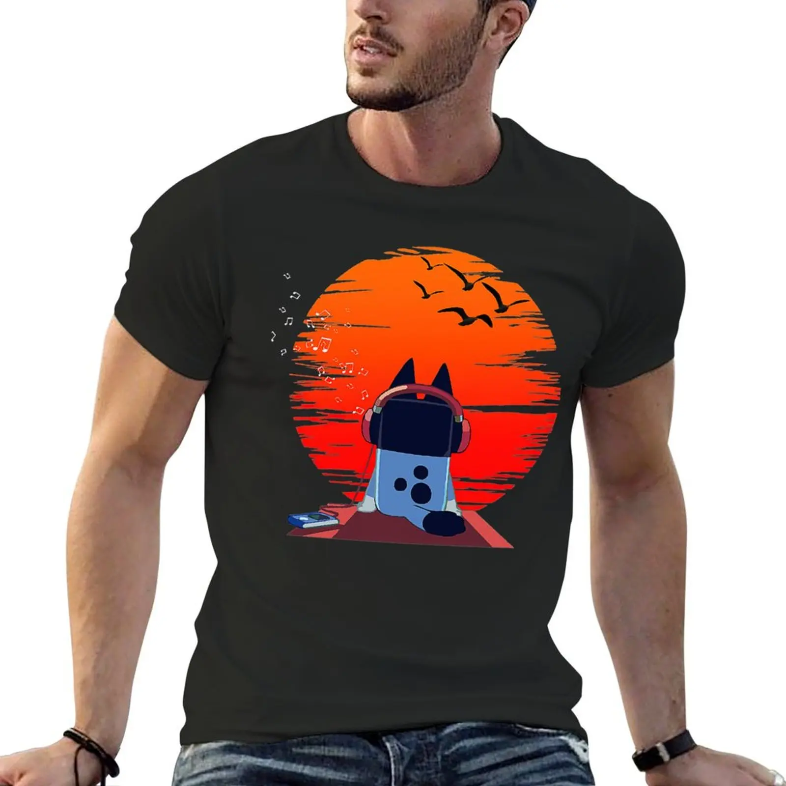 Hearing the music, relaxing, dog T-Shirt cute clothes Aesthetic clothing cute tops vintage men workout shirt