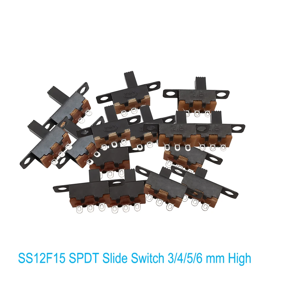 10 sztuk SPDT Mini Micro przełącznik suwakowy 50V 0.5 SS12F15 przełącz pionowy przełącznik suwakowy przełącznik suwakowy mocowanie panelu PCB Arduino Electronic 3/4/5/6mm