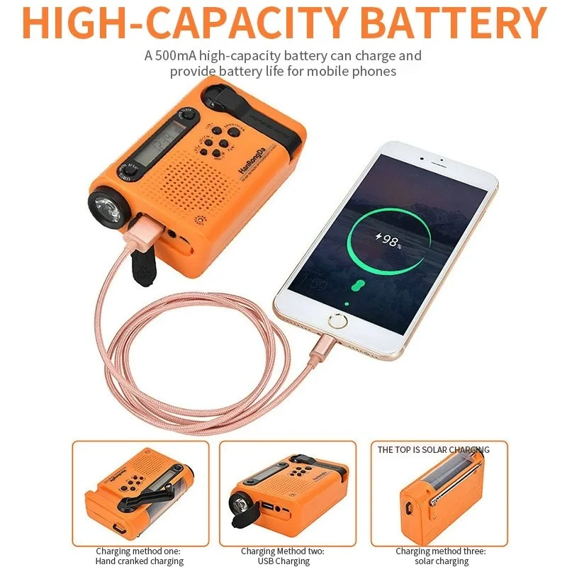 

Радиоприемник HRD-900 на солнечной энергии с ЖК-экраном, полнодиапазонный (FM/AM/SW), уличный, с ручным приводом (генератором), с функцией аварийной сигнализации SOS и фонариком