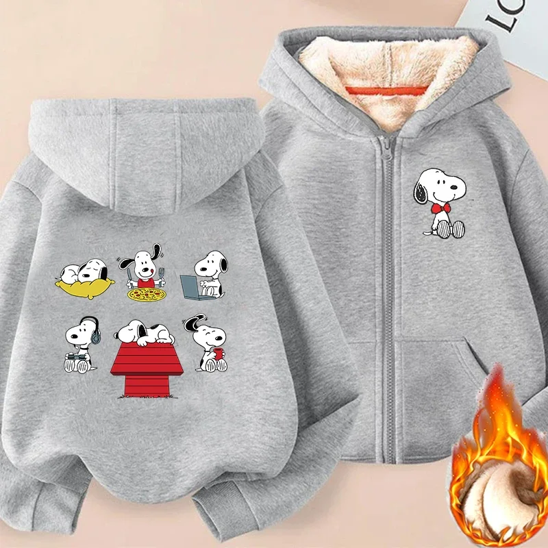 snoopy Zipper Hoodie Sweatshirt Girl Winter Keep Warm Jacket Women Oversized Thick Kawaii Streetwear Casual Hoody Coat Tops Gift