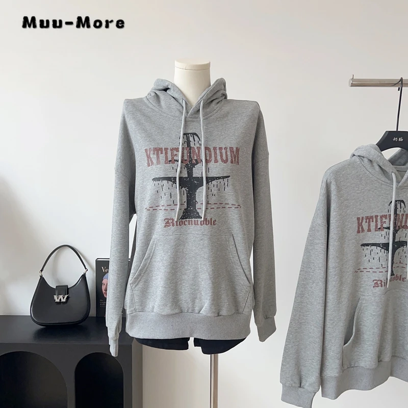 Felpe con cappuccio in cotone con grafica a lettera retrò donna inverno Y2k Streetwear Pullover caldo top felpe con cappuccio Vintage Casual da donna