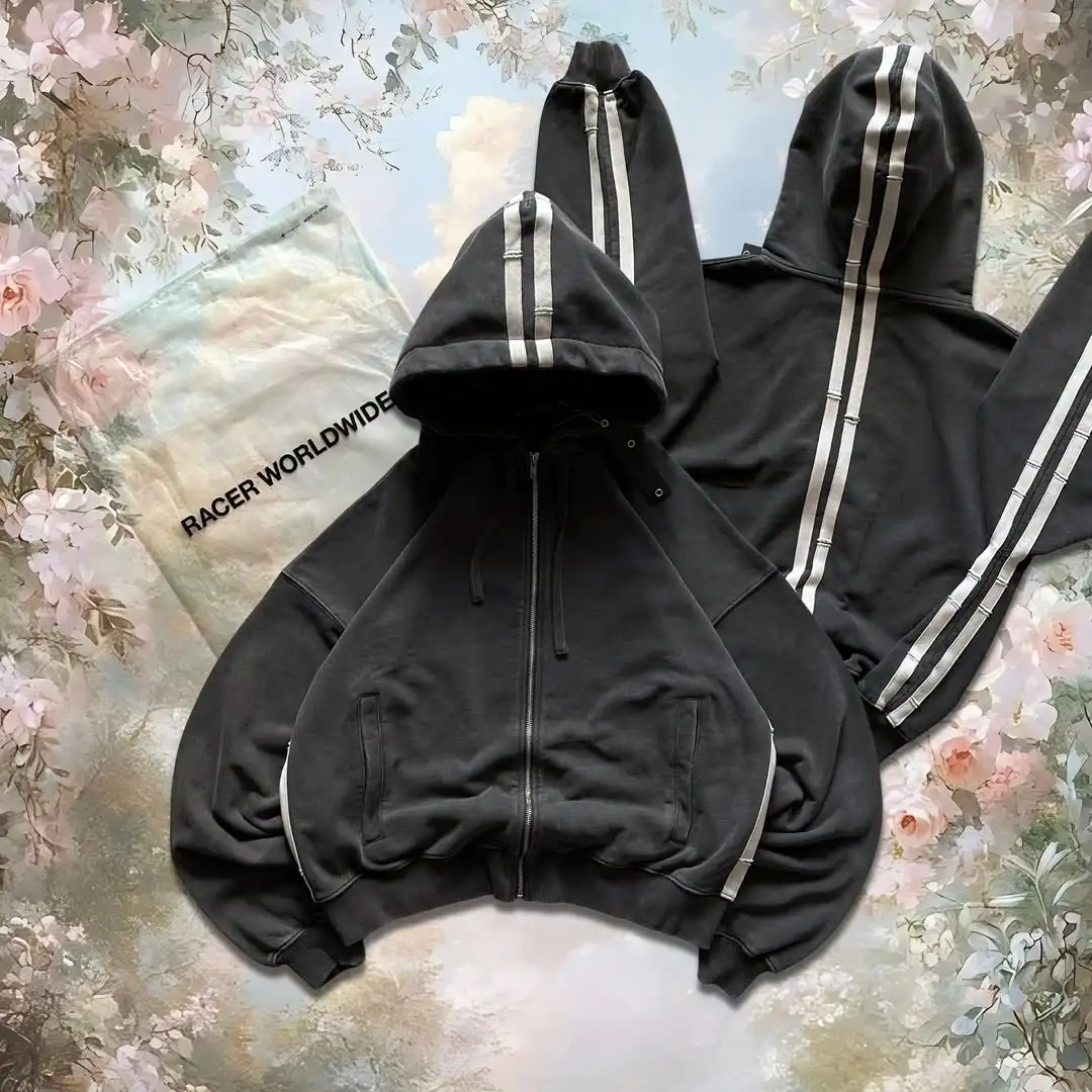 

2025 Новая модная толстовка в полоску для мужчин и женщин Harajuku Street Graphic Высокое качество, пальто большого размера, куртка, толстовка, топы в стиле панк, хип-хоп