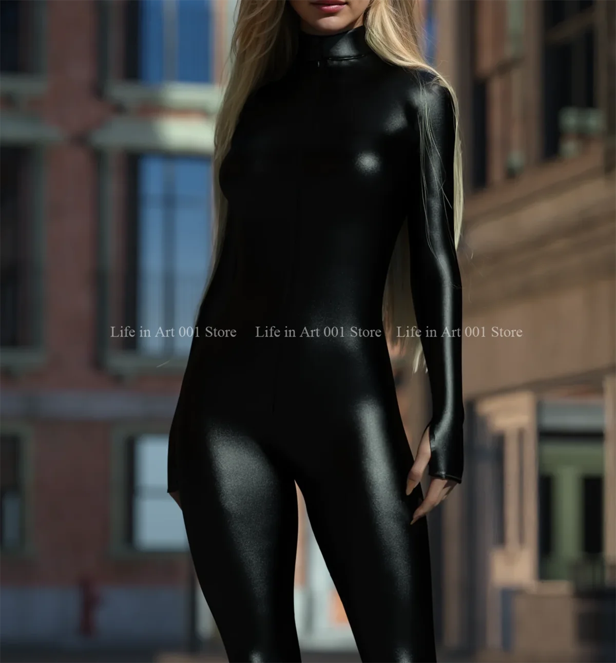 Reine schwarze Frauen Männer coole Body Punk Halloween Party Cosplay Strumpfhosen Rave Party Overall Strampler Kostüm Leistung Zentai