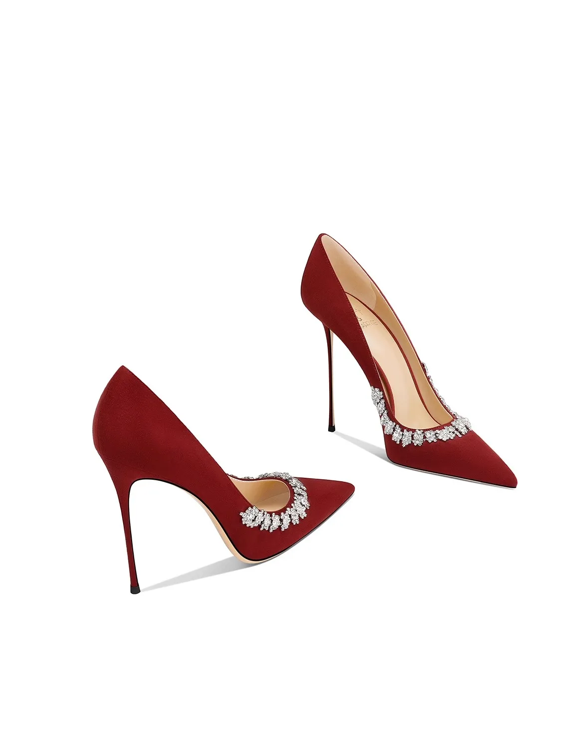 

Stiletto spring and summer new pointed shallow mouth Suede rhinestone single shoes banquet large size small size women's shoes