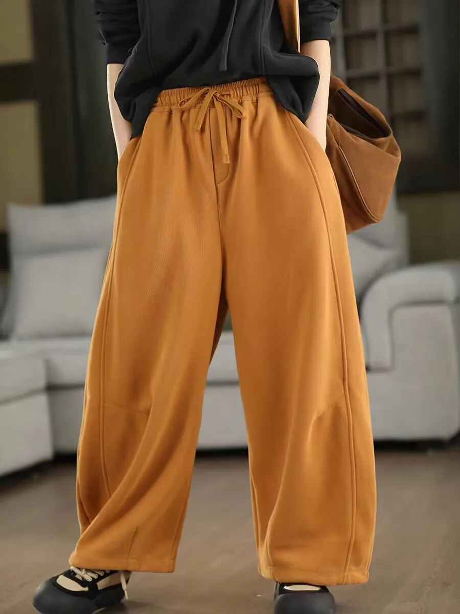 Thiened Fce الشتاء السراويل عارضة Dstring على سليم صالح المرأة الدافئة الضيقة واسعة الساق سكين السراويل Sweatpants