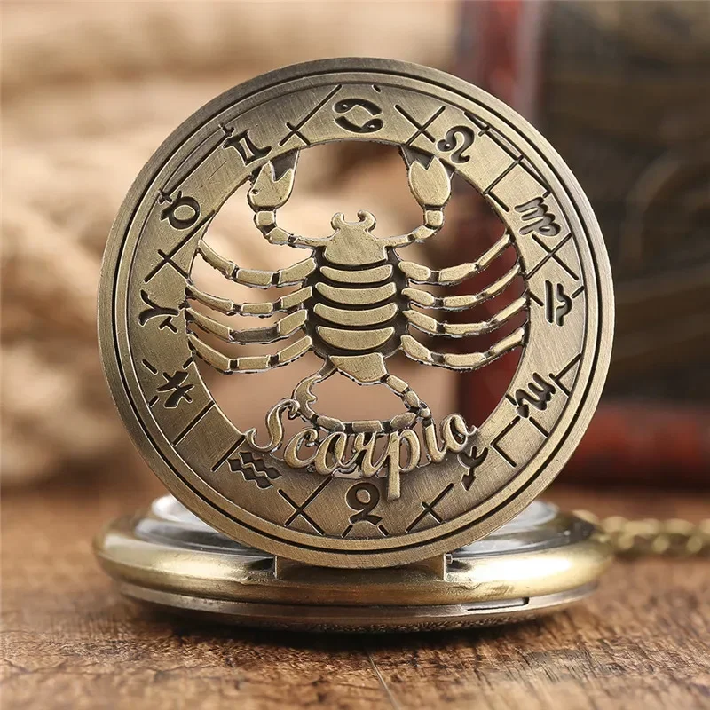 Vintage Hollow Out Twelve Constellation Men Women Analog Quartz Pocket Watch Chain Arabic Number Clock Birthday Gift Timepiece