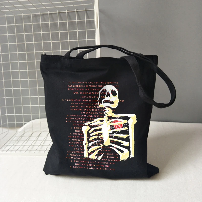 Anime handbag Gothic Skull Canvas Bag Vintage Hip hop Skeleton women shoulder bag Aesthetic letter shopper bag grunge y2k Tote