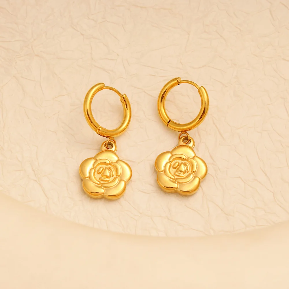 

DIY accessories simple temperament earrings women's niche unique gold earrings stainless steel rings petals autumn and winter n