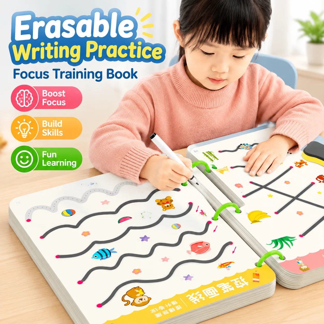Erasable Writing Practice Cards Focus Training Book for Preschool Early Learning Enlightenment Educational Toy for Children