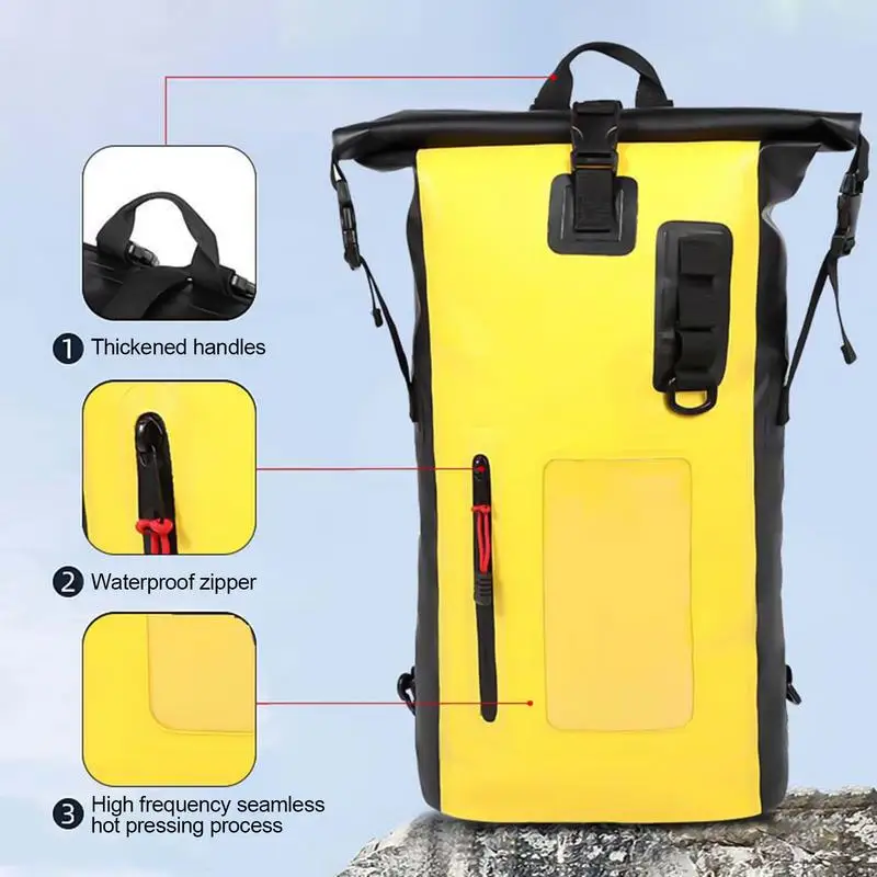 Bolsa de natación de 30L, mochila seca de tela recubierta de PVC 500D, saco de cubo impermeable, bolsas grandes de Trekking en Río, Rafting ﻿