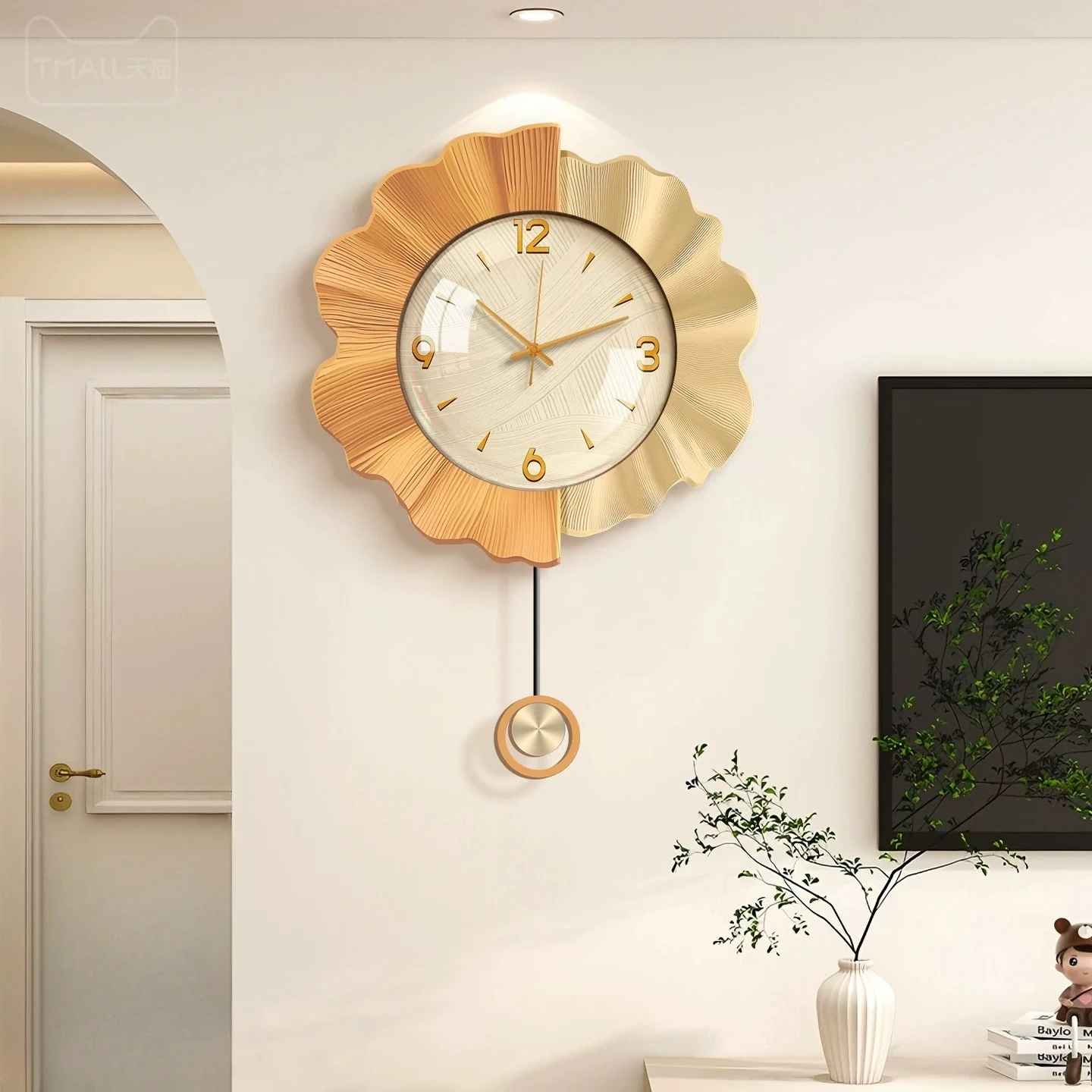 Elegant 2026 New Minimalist Creamy Wall Clock for Living Room, Silent with Dust Cover, High-End No-Drill Hanging Decorative Art