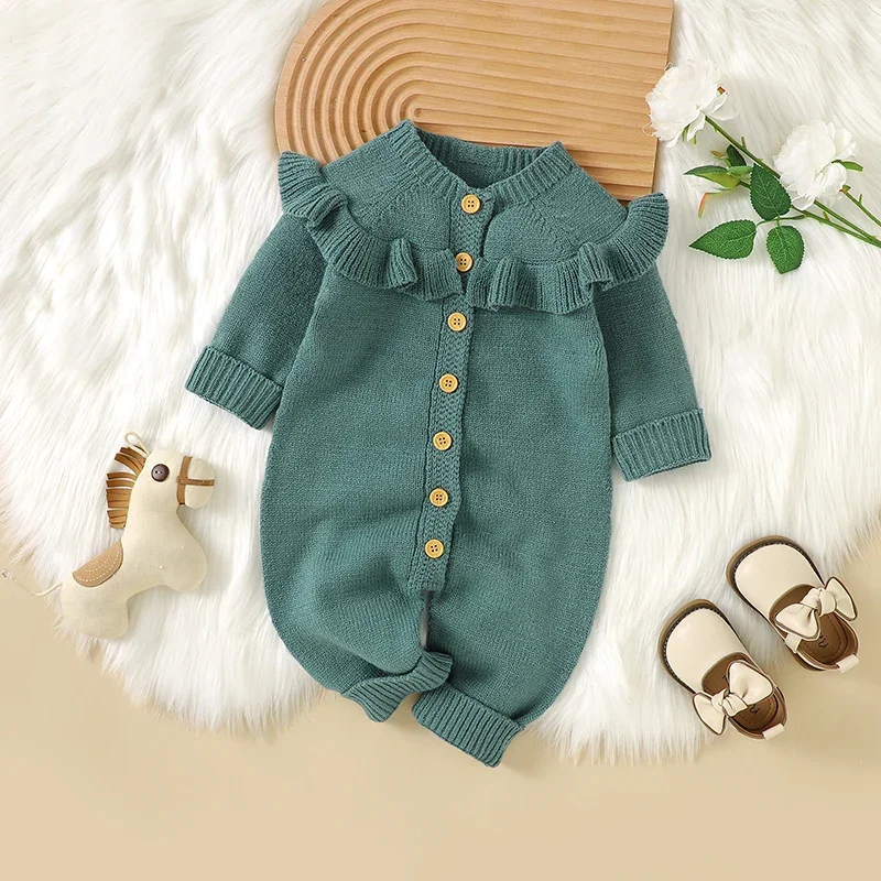 

Newborn Baby Romper Knit Long Sleeve Infant Girl Boy Jumpsuit Autumn Solid Toddler Bebes Clothing Fashion Ruffles 0-18M Overalls