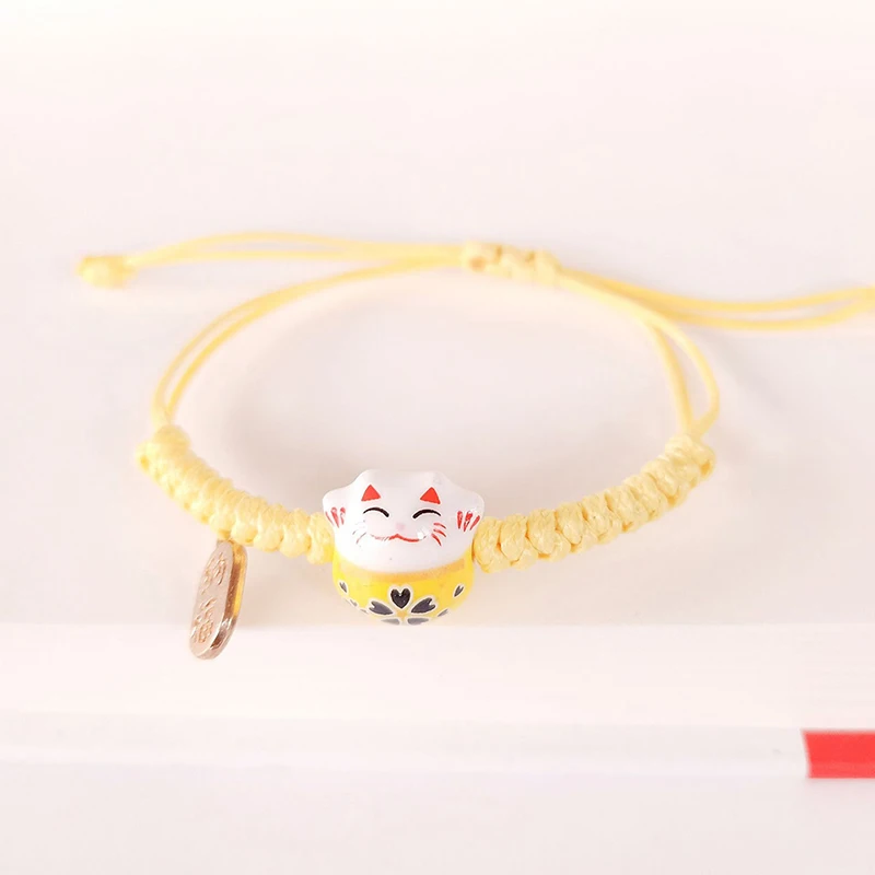 Simple Cute Ceramic Lucky Cat Bracelet Hand-woven Red Colors Rope Bangle Women Girls Jewelry Gift