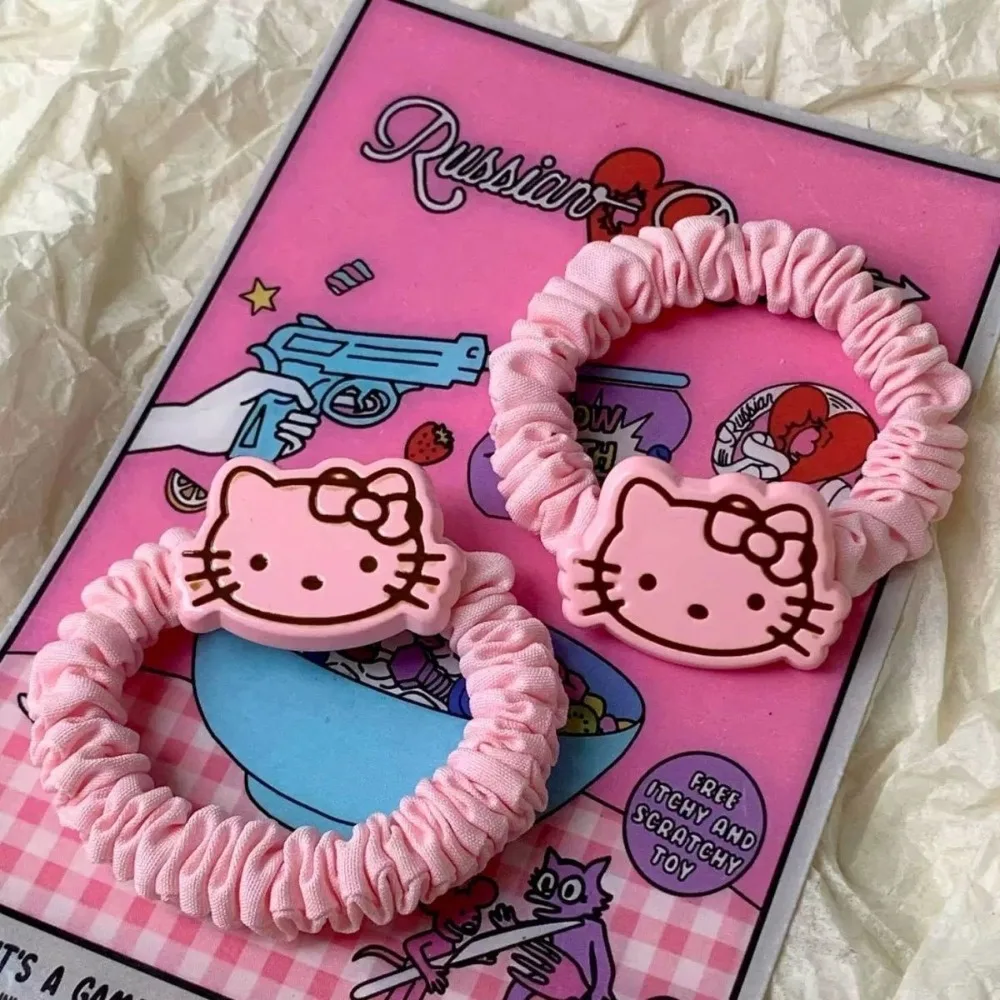 Słodka różowa gumka do włosów z motywem kreskówkowym, urocza dziewczynka z małym jelitkiem, słodka gumka recepturka, prosty dodatek do włosów, ozdoba na głowę.