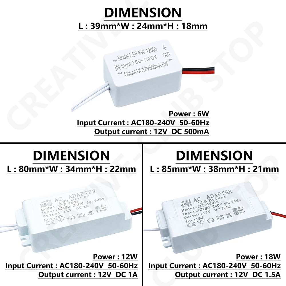 Home Improvement Adapter do zasilacza DC 12 v źródło LED sterownik transformator oświetleniowy 6W12W 18W 24W 36W 48W 60W do taśmy Led