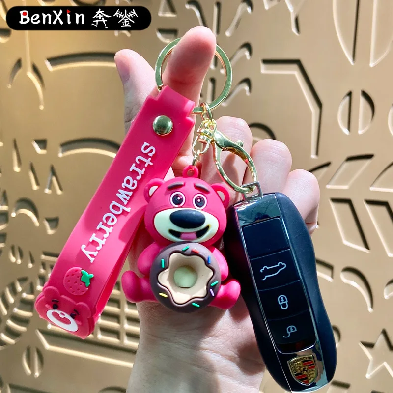 miniso cute strawberry bear hug dessert keychain bag pendant Cartoon car key chain