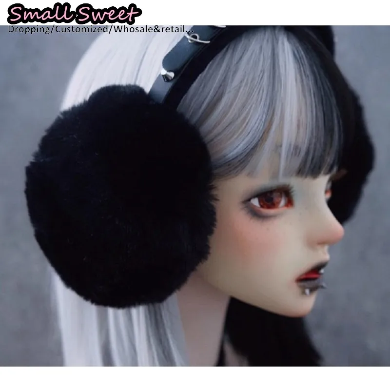 القوطية الشرير اليدوية برشام الجلود غطاء للأذنين الظلام الدافئة الأذن الأسود أفخم ثقافة فرعية Y2K فتاة حماية الشتاء غطاء للأذنين اكسسوارات