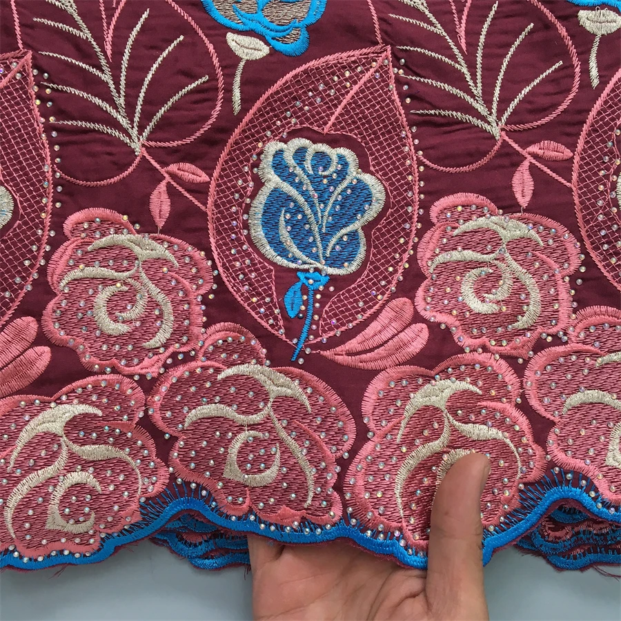 SJD LACE African Lace Fabrics Austria Voile Lace 2024 High Quality Nigerian Stones Cotton Lace for Women Party Dresses Sew 4164