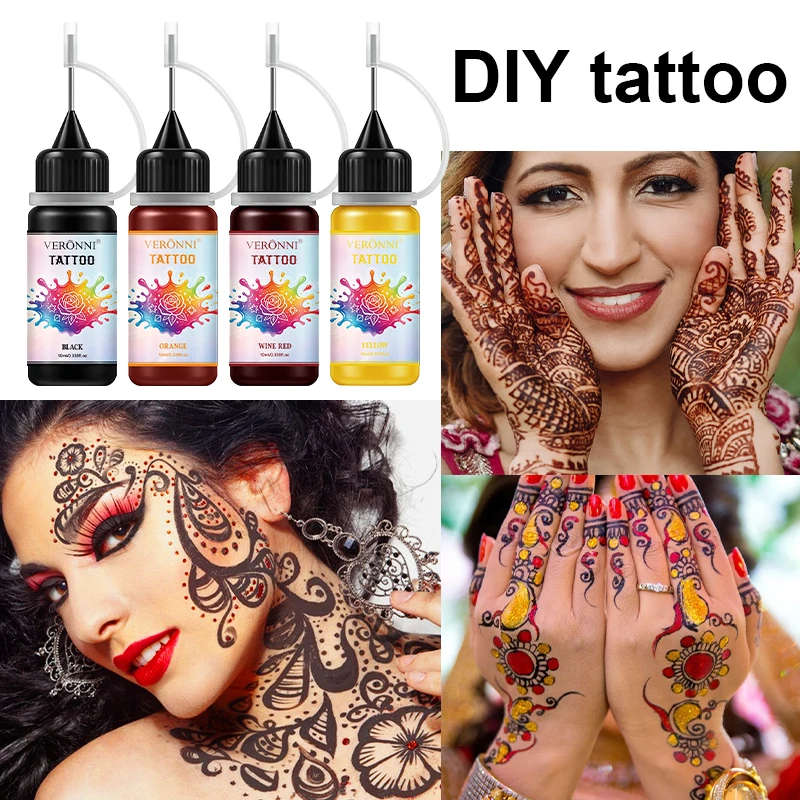 Henna Temporary Tattoo Non-Toxic Cone Body Paint Brown Tattoo Paste Waterproof Body Art Cream For Skin Decoration Festival Body