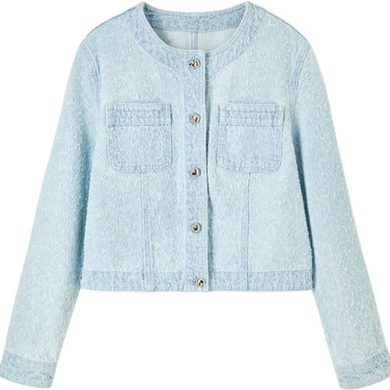 SENTUBILA Women's Tweed Jacket 2025 Autumn New O-Neck Single Breasted Statement Buttons Elegant Office Female Wear W51W58964X