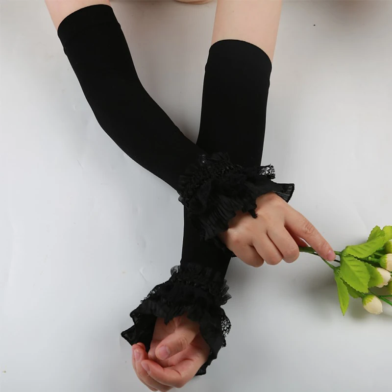 Sunscreen Long Fingerless Arm Sleeve Women Wrist Summer Gloves Lace Elastic Sleeve Fashion Comfortable Arm Cover Driving Gloves