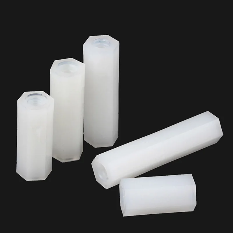 M2 M2.5 M3 M4 M5 Distanziatore in nylon esagonale Palo distanziatore a testa piatta Doppio passaggio Colonna di supporto isolata in plastica di nylon Scheda PC Perno distanziatore