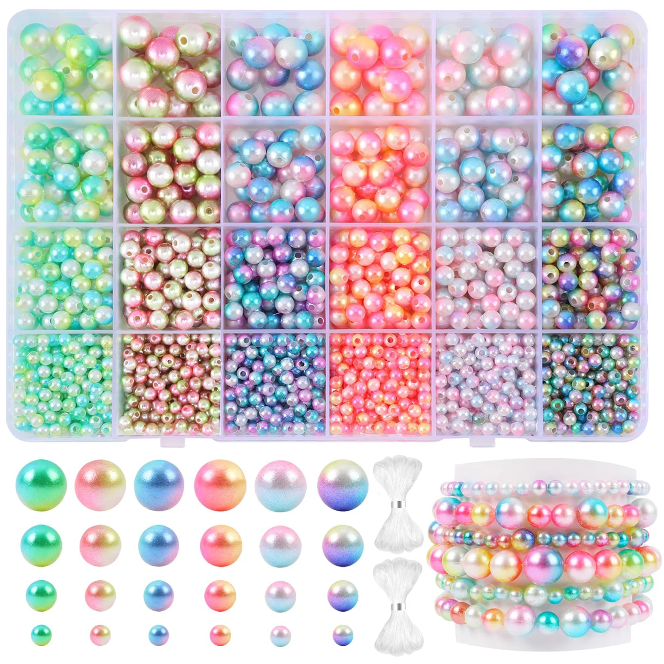 

1030 + шт. набор для изготовления браслетов, 6 цветов, радужные пластиковые бусины, градиентные жемчужные бусины из АБС-пластика для DIY, комплект для изготовления ювелирных изделий