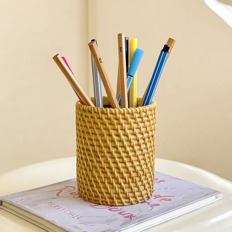Creative Vintage Design Imitation Rattan Pen Holder Chinese Calligraphy Writing Brush Pen Holder Office Desktop Art Ornaments