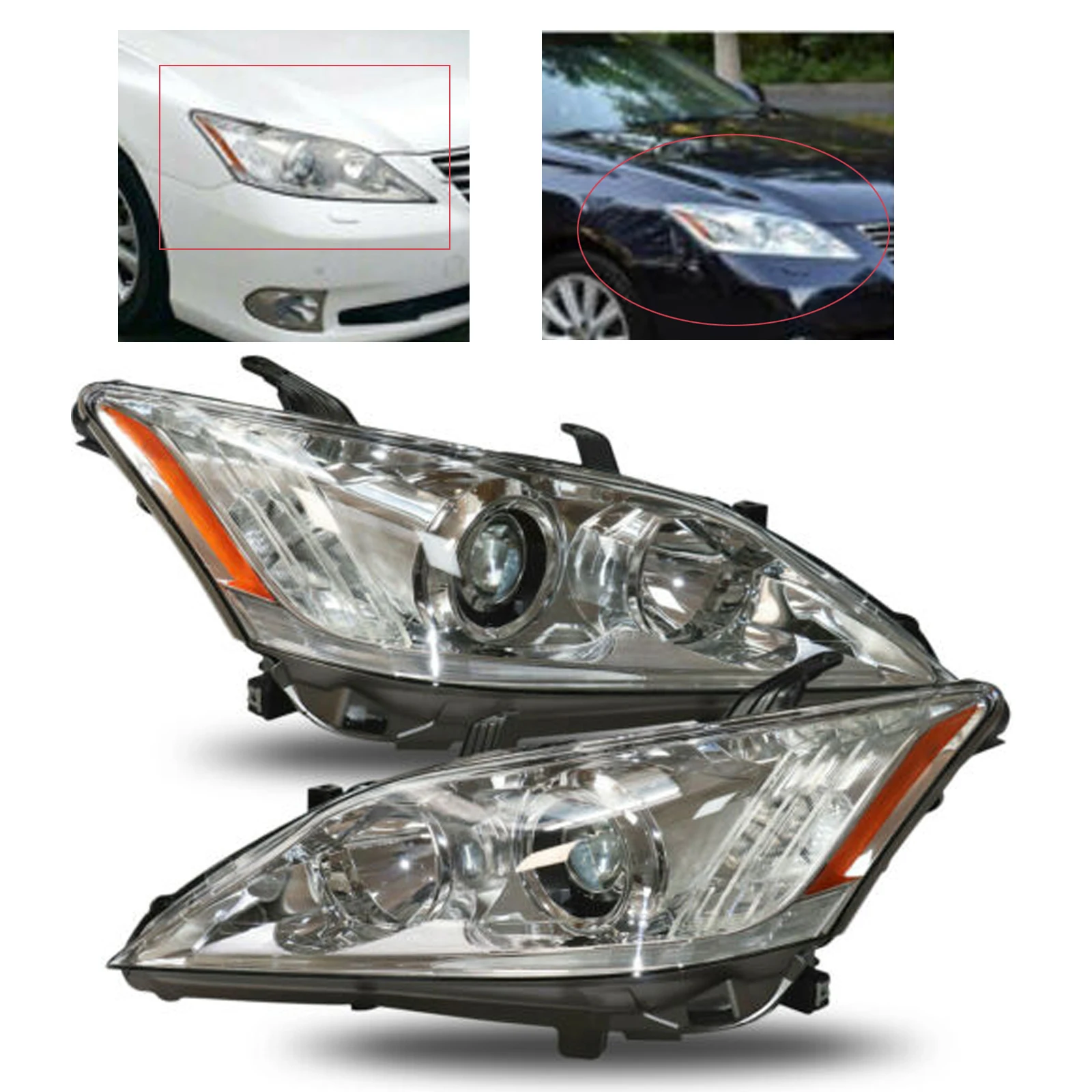 For 2010 2011 2012 Lexus ES350 HID Xenon Left Driver/ Right Passenger Side Headlight Headlamp Clear Lens