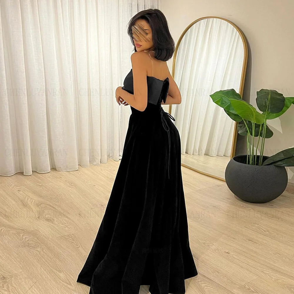 Long Velour Formal Occasion Dresses 2024 Strapless Sleeveless Sexy Ball Gown Elegant A-line Evening Party Gowns فساتين الحفلات