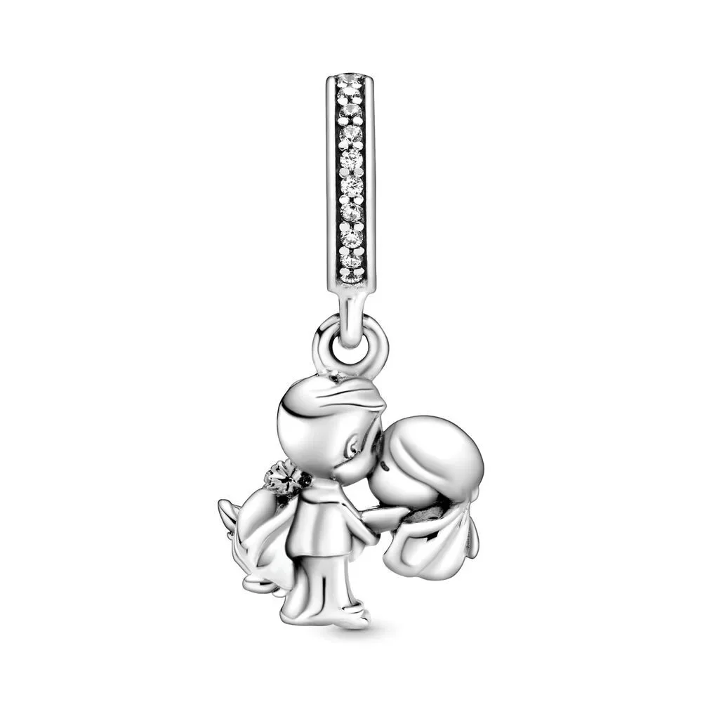 Original 925 Sterling Silver Angel Mom Family Love Heart Key Lock Charms Beads for Pandora DIY Bracelet Women Jewellery Gift