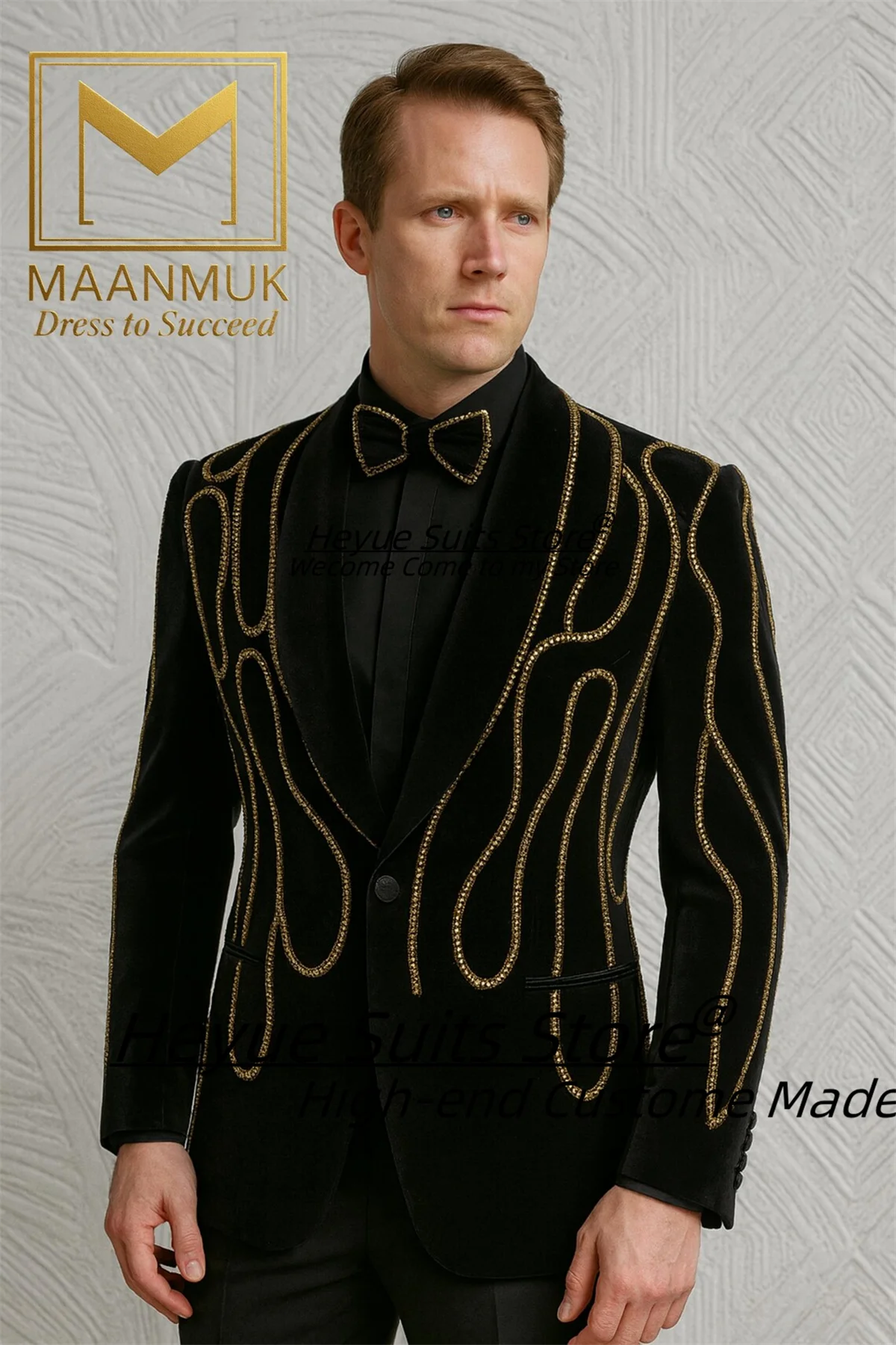 Luxurious Black Groom Wedding Tuxedos Customized Slim Fit Shawl Lapel Men Suits Male Party Blazers 2 Pieces Sets Ropa Hombre