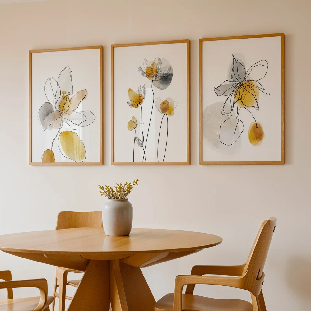 Simple Flowers Vintage-Style Posters Easy Abstract Plant Art Prints Yellow Flower Canvas Artworks Distinctive Gift Room Decor
