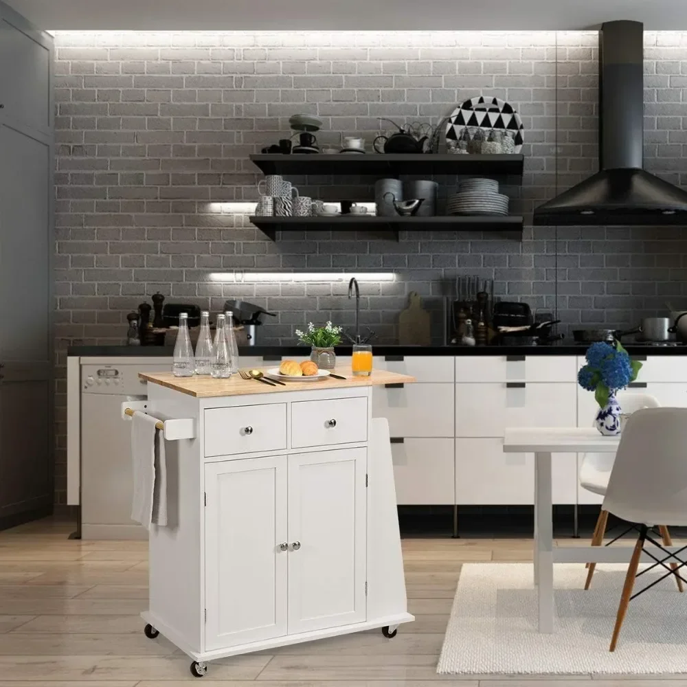 

y Тележка для кухонного острова, деревянная тележка на колесиках со шкафами для хранения, боковая полка для специй и полка для бутылок вина, тележка для кухонного острова