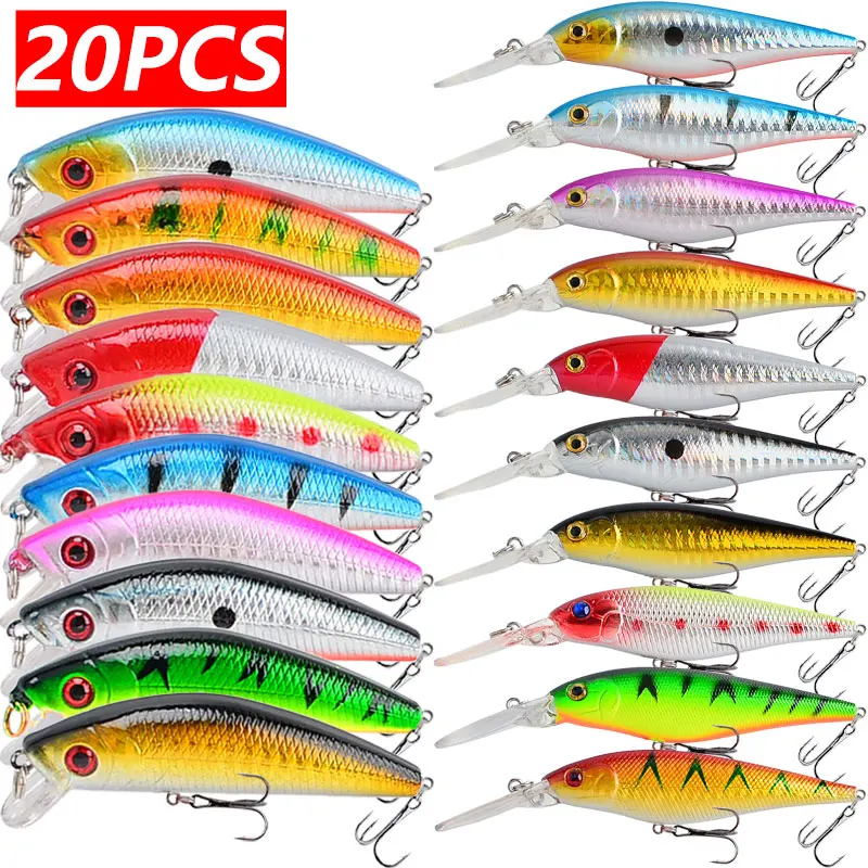 20pcs/lot Fishing Lures Minnow 7.8g/10g Realistic Fish Design with Sharp Hooks for Freshwater & Saltwater Fishing