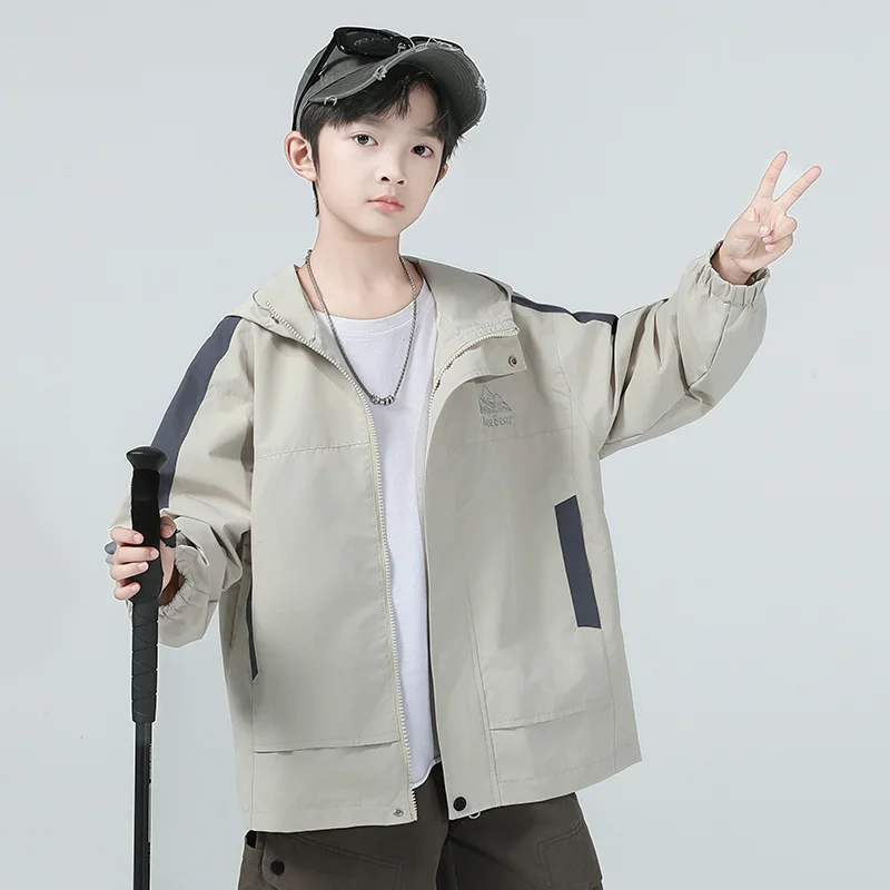 New Autumn Boys Trench Coats Children Spring Hooded Jackets Kids Fashion Outfit Teenager Windbreaker Solid Casual Clothing 5-14T