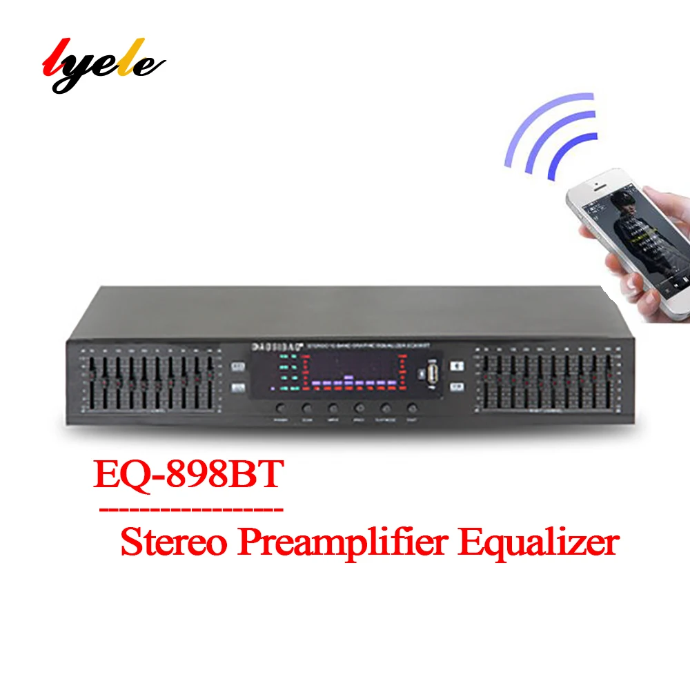 

EQ-898BT HIFI Digital HD Stereo Preamplifier Equalizer Built-In USB Bluetooth Home Stage Equalizer Dual 10 Segments 220V