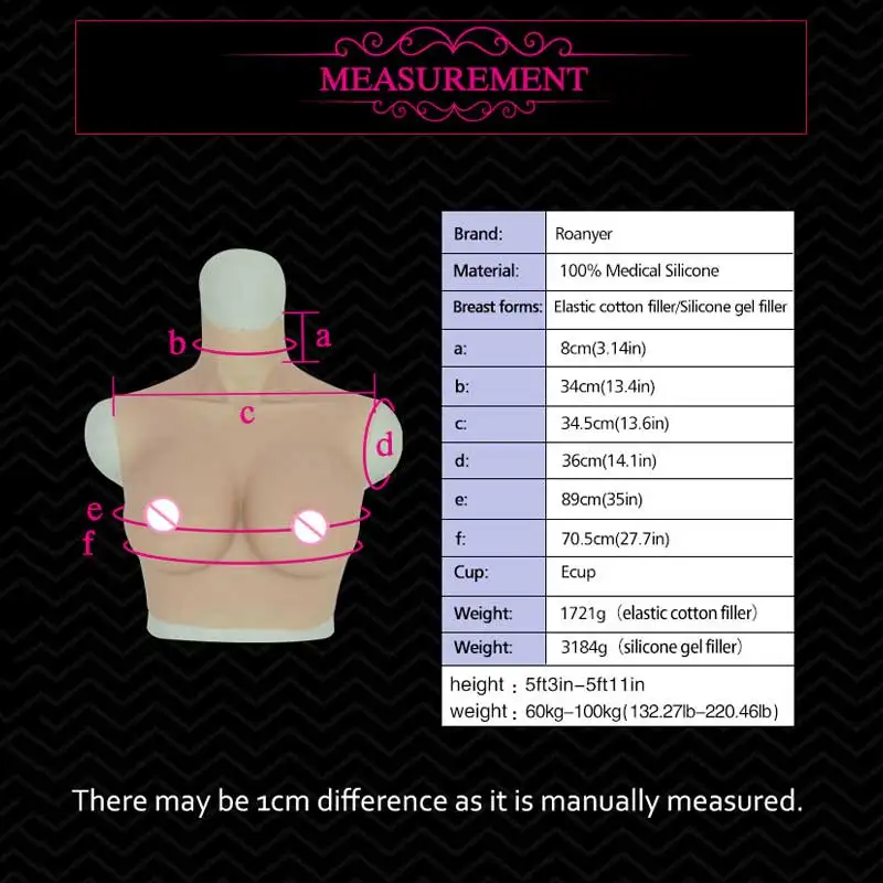 Roanyer Silicone E Cup Breast Forms Realistic Fake Boobs for Crossdresser Drag Queen Costumes Shemale Transgender Tits Sissy