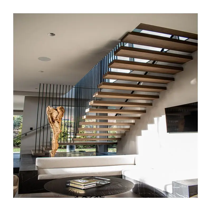 

Customize.American Canada Staircase Indoor Straight Steel Frame Stair Mono Stringer Design Floating Glass Staircase