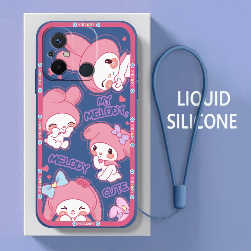 Kuromi Melody Cute For Xiaomi Redmi 12C 11 Prime A1 10 10X 9 9A 9T 9AT 8 8A 7 6 Pro 4G 5G Liquid Rope Soft Phone Case Coque Capa