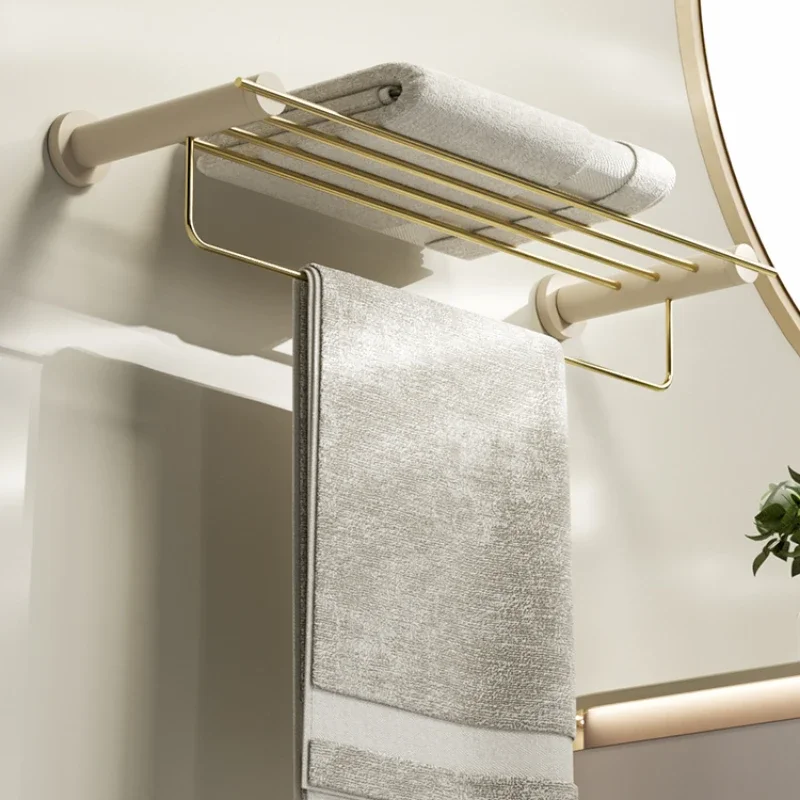 Elegant Copper Towel Rack Scratch-Resistant and Durable Bathroom Fixture Anti-Corrosion Towel Holder in Creamy Warm Style