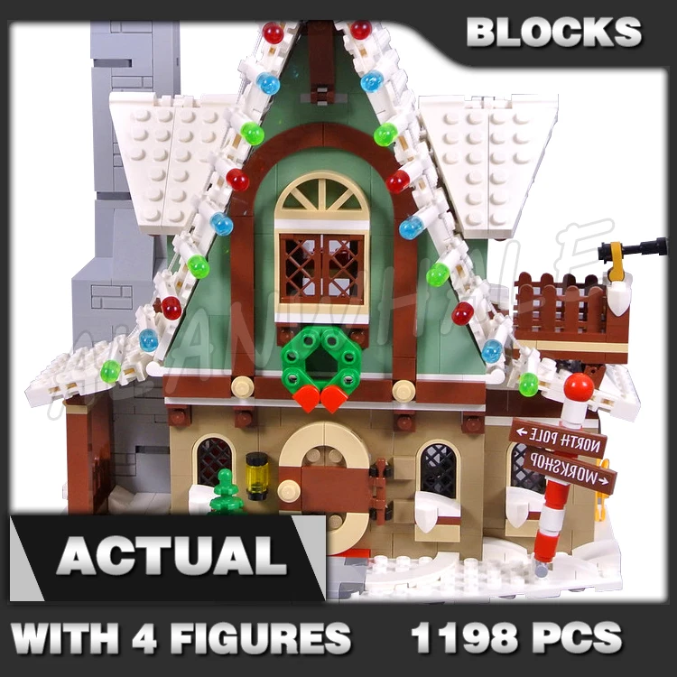 1198pcs Creator Winter Village Elf Club House Rocket-powered Sleigh Rides 77018 Building Blocks toys Compatible With Model