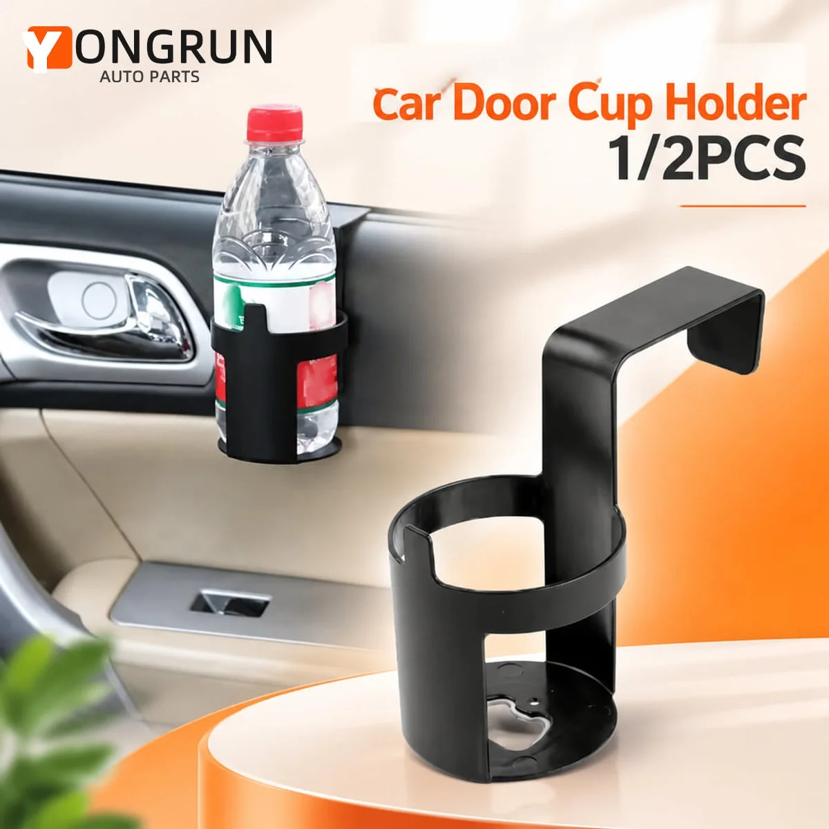 YONGRUN 1/2PCS Car Door Hanging Cup Holder Space Saving Drink Holder Universal Fit for Vehicle Interior Beverage Storage
